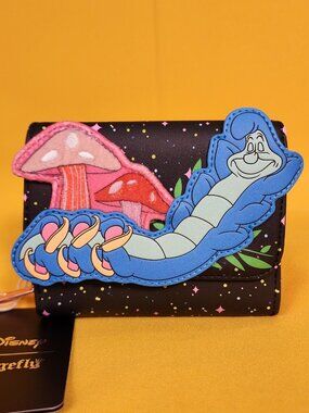 Loungefly Disney Alice in Wonderland Caterpillar Mushroom Fuzzy Flap Wallet NEW